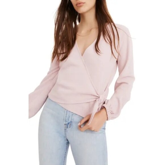 Madewell Tops - Madewell Texture & Thread Crepe Wrap Top L Large Light‎ Pink Long Sleeve V Neck
